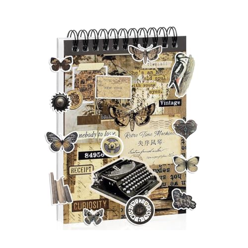 Image of HASTHIP 595PCS Pre Cut Vintage Stickers Book, 50 Sheets Brown Washi Scrapbooking Ephemera for Journaling, Junk Journal Supplies DIY Crafts Stickers