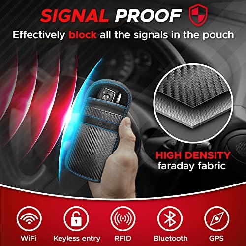 Ironstripe Faraday Pouch for Car Keys | 2 Pack Royal Blue Stitching Faraday Bag for Key Fob Protector Pouch RFID Blocking | Premium Quality | Stylish Anti-Theft Car Key Case/Jammer Signal Blocker