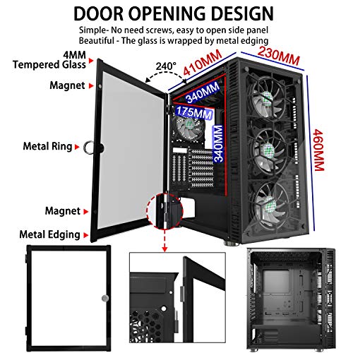 MUSETEX 6 PCS × LED ARGB Fans Pre-Installed 2 PCS × USB 3.0 Ports ATX Tower Case Magnetic Design Opening Tempered Glass Door Gaming Computer Case(230S6)… - Thumbnail 2