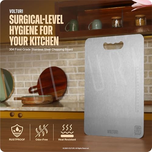Buy VOLTURI 304 Stainless Steel Chopping Board, 32 x 21.5 cm, 1.2 mm | Surgical-Level Hygiene, Non-Porous, Rustproof, Heat Resistant Heavy-Duty, Built for Daily Indian Cooking Online at Low Prices in India - Amazon.in - Image 3
