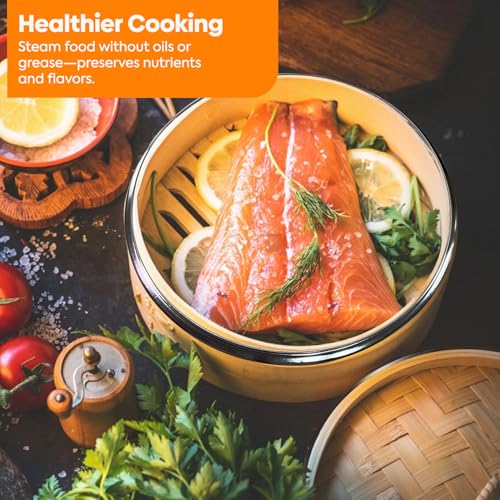 10-Inch Bamboo Steamer Basket, 2-Tier Natural Bamboo Steamer with Lid & Liners – Traditional Dim Sum, Dumplings, Bao Buns, Vegetables & Healthy Asian Cooking by Pearlswan - Image 5