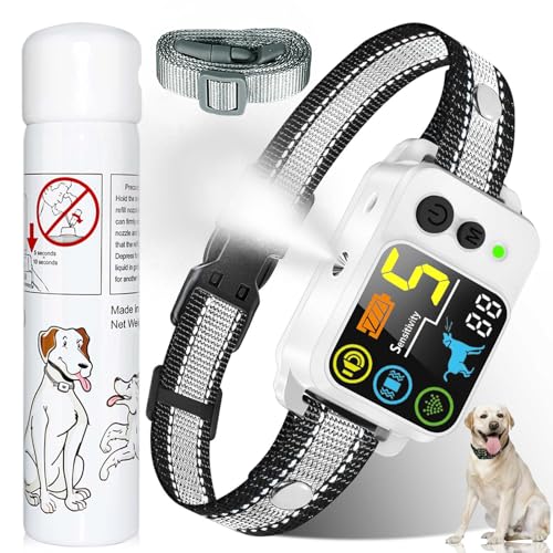 Citronella Bark Dog Collar [1*Refill] Spray Dog Collar with 5 Adjustable Sensitivity Beep+Vibration+Spray 5 Working Modes Citronella Bark Collar IP66 Waterproof Dog Spray Collar for L/M/S
