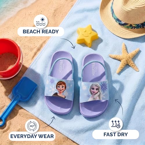 Image of Disney Minnie Mickey Encanto Lightning McQueen Lilo n Stich Sesame Street Little Mermaid Moana Slides Backstrap Slip-On Beach Sandals (Infant /Toddler /Little Kid)
