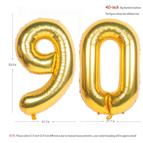 Image of 40 Inch gold Number Balloons 90 Helium Foil Mylar Balloon | Birthday Party banquet Decoration 90