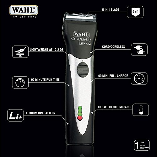 WAHL Professional Animal Chromado Lithium Pet, Dog, Cat, & Horse Corded/Cordless Clipper Kit, Black & Silver (#41871… - Image 2