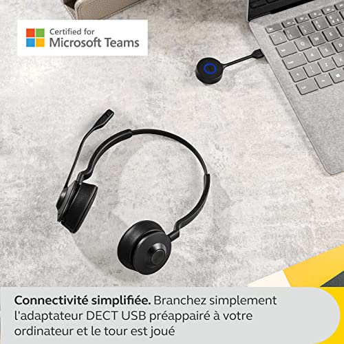 Jabra Engage 55 – Micro-casque stéréo sans fil avec adaptateur DECT USB-A Link 400, Microphone à réduction de bruit – Portée étendue et base de chargement – Certifié MS Teams – Noir - Les Beatles, Paul McCartney, John Lennon, RIngo Starr, George Harrison Jabra Engage 55 - Micro-casque stéréo sans fil avec adaptateur DECT USB-A Link 400, Microphone à réduction de bruit - Portée étendue et base de chargement - Certifié MS Teams - Noir – Image 7