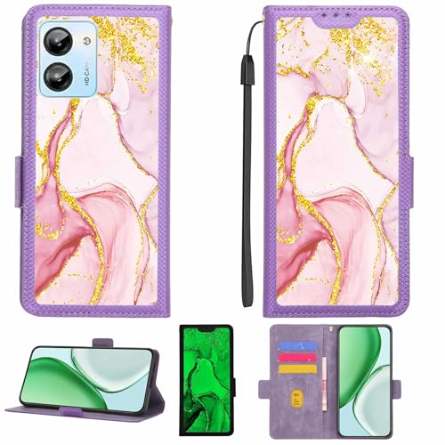 Aroepurt Case Compatible for Lava Z36 Phone Case Flip Cover [with Tempered Glass Screen Protector][RFID Blocking][Gold Glitter+Luminous] LPT-FDL