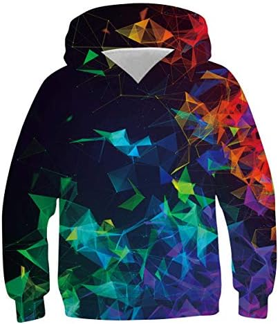 Belovecol Boys Kids Hoodies Sweatshirt Colorful Geometric Diamond Hood Pullovers 3D Print Hood Clothes with Pocket Fashion Novelty Hooded Clothes for Casual Home 12-14 Years