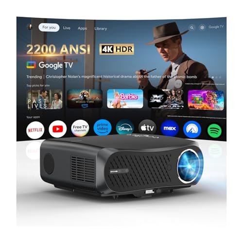 4K Ultra HD Google TV Projector for Daylight Viewing, 2200 ANSI 2025 Upgrade Daytime Smart Home...