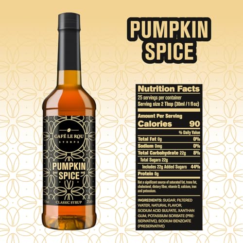 Image of NEW Cafe Le Rou Pumpkin Spice Coffee Syrup (25.4oz) 2-pack *includes 2 Syrup Dispensers*Flavoring Syrup for Coffee, Tea and Espresso