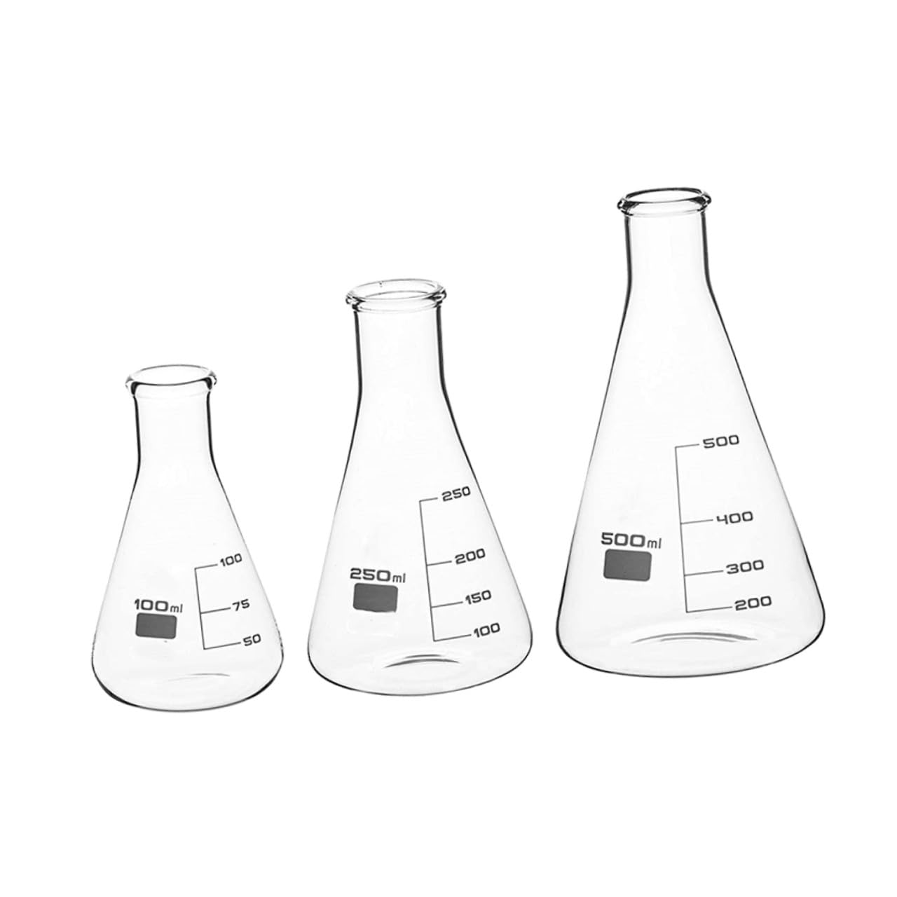 TIDTALEO 3pcs Borosilicate Glass Conical Erlenmeyer Flasks Thickened Narrow Mouth Laboratory Flasks with Measurement Scales Heat-Resistant Glass for Chemistry Education Research Use