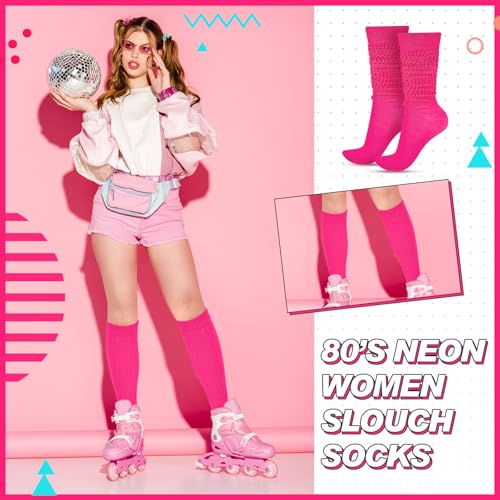 Geyoga Neon Slouch Socks,80s 90s Neon Women's Leg Warmers Extra Long Slouch Socks Soft Scrunch Knee High for Party2