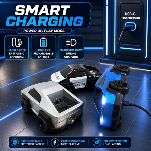 Image of RC Drift Car for Kids with Mist Spray | Drift & 360 Spin | Follow Me & Escape Mode | LED Headlights, 3 Music Modes | USB Type-C Rechargeable Remote Control Toy Car Gift for Boys & Girls - Blue