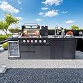 72000 BTU Outdoor Kitchen Island with Grill and Side Burner, 4 Burner Deluxe Stainless Steel Modular Outdoor Kitchen, Gas Propane BBQ Island with Refrigerator, 2 Doors Sink, Rotisserie, 104"W, Black