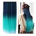 Heahair 22" Full Head Color Black Ombre Gray Clip in Synthetic Hair Extensions 7pcs for Women (Dark Blue to Peacock Green)