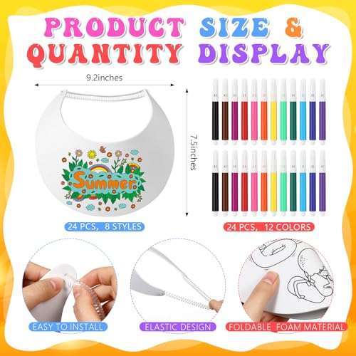 Feifeiya 24 Sets Foam Visors for Kids, Color Your Own Foam Sun Visors with Pens DIY Coil Visor Summer DIY Class Crafts(Beach) by Feifeiya - Used condition - Image 2