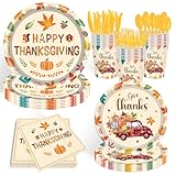 140pcs Thanksgiving Party Decorations Happy Fall Maple Leaves Plates and Napkins Tableware Set for Fall Harvest Thanksgiving Birthday Halloween Party Decorations
