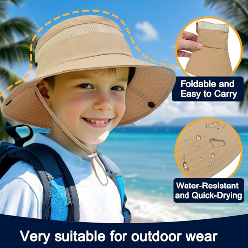 Image of Outdoor Kids Sun Hat for Boys Girls Wide Brim Mesh Bucket Hat UPF 50+ Sun Protection Breathable Summer Fishing Safari Hat