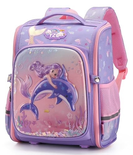 Image of Elios Mermaid School Backpack for Girls Age 6 to 10 | 6-Point Spinal Care Design | Smart Spine System | Water Resistant, Reflective Safety Strips, Lightweight Ergonomic Bag for Class 2 to 5