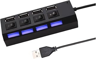 USB 2.0 Hub Multi USB Splitter Hub Use Power Adapter 4Port Multiple Expander USB Hub with Switch 30CM Cable