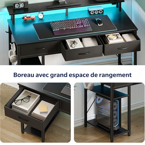 Bureau informatique avec prises et LED Seventable pour écran PC - 6