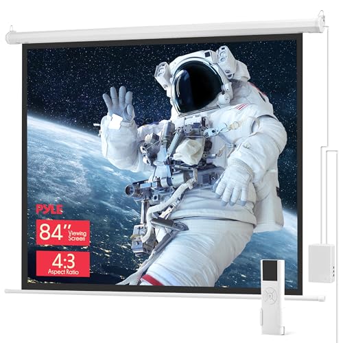 Pyle 84' Motorized Projector Screen &ndash; Matte White 4:3 Format, Automatic Pull Down Projection...