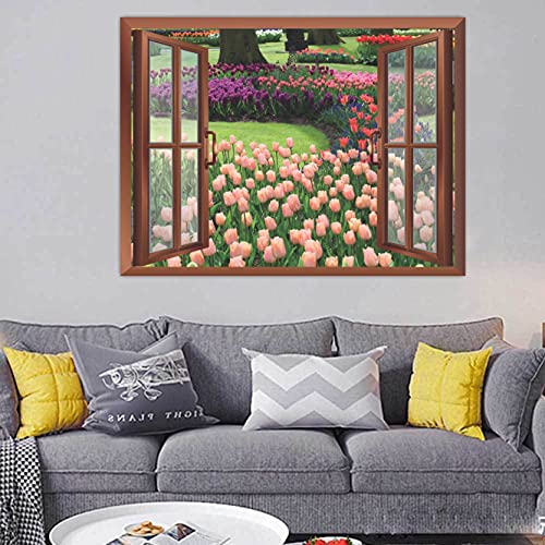 Image of CVANU Creative Window View Home Decor, Beautiful Garden of red Rose Flowers, Removable Window Wall Stickers /Decals for Living Room,Bed Room, Home etc Cv 29