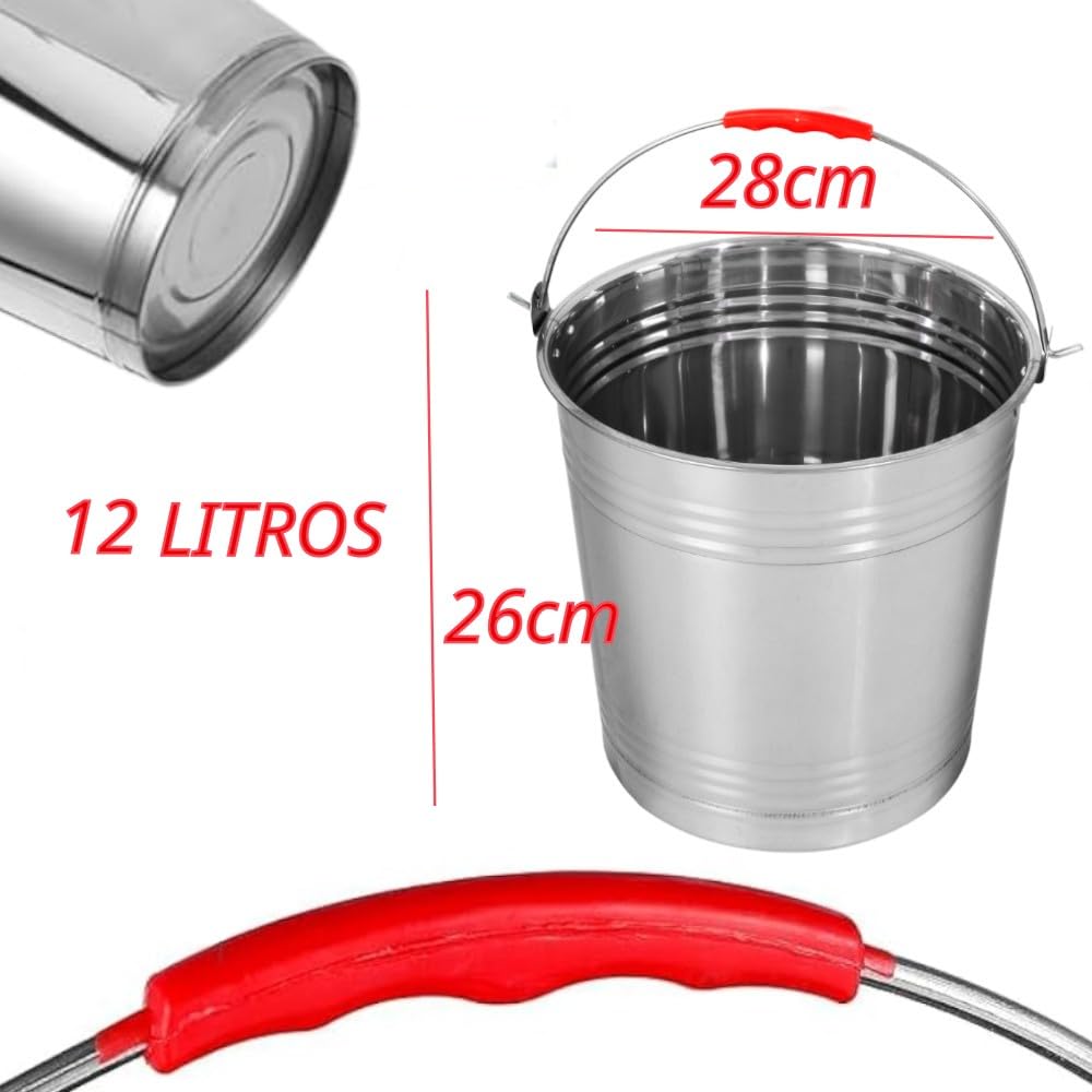 Seau en acier inoxydable de 12 l, seau en métal polyvalent, idéal pour jardinage, eau, maison, liquides, engrais et mortier (12 litres)