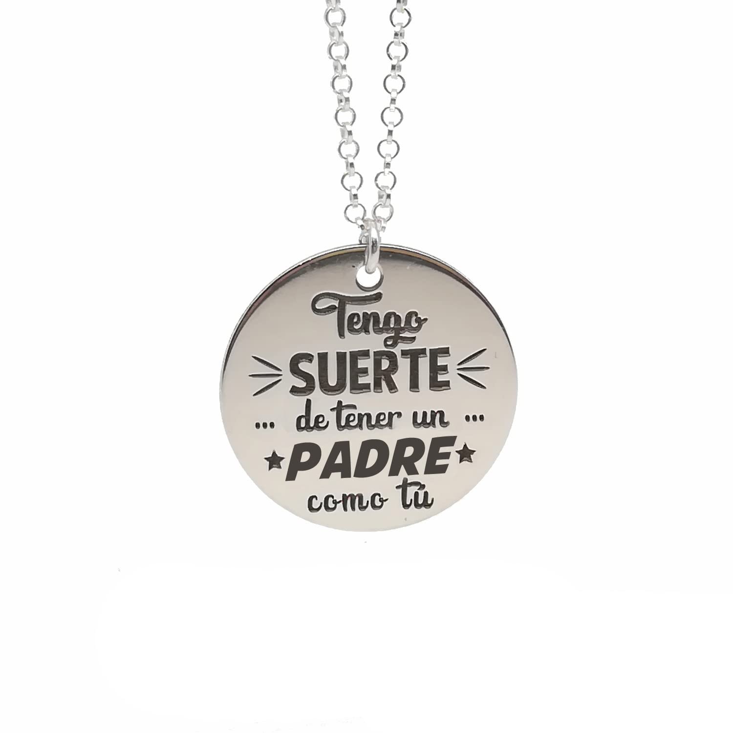 Colgante Medalla personalizable para MADRE. PADRE. ABUELA. AMIGA. Fabricada en Plata de Ley 925/1000. Regalo Día de la Madre - Cumpleaños - Boda. Regalo Personalizado.