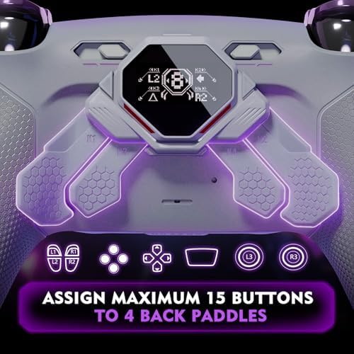 eXtremeRate SPARK Back Paddles Kit for PS5 Controller BDM-030 040 050 060,OLED Display + Clicky Trigger Stops + Rubberized Grips Remappable 4 Back Buttons Set for PS5 Controller - Gray & New Hope Gray — view 4