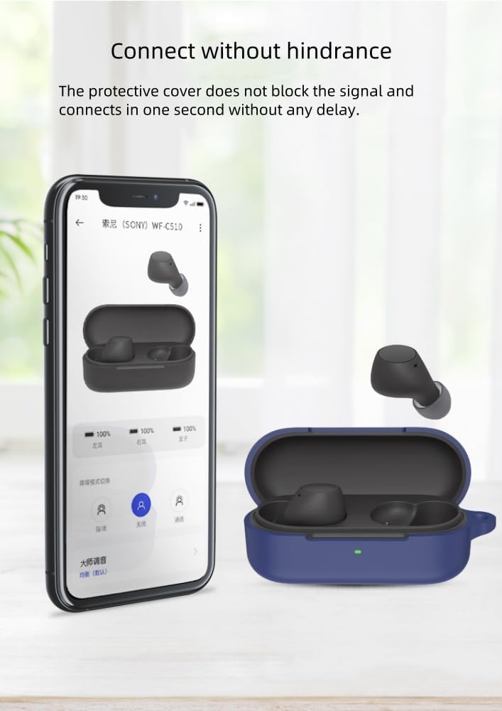 WELFO Case for Sonyy WF-C510 Truly Wireless in-Ear, Soft Silicone Protective Portable Scratch Shock Resistant Shell with Carabiner (Blue) 2