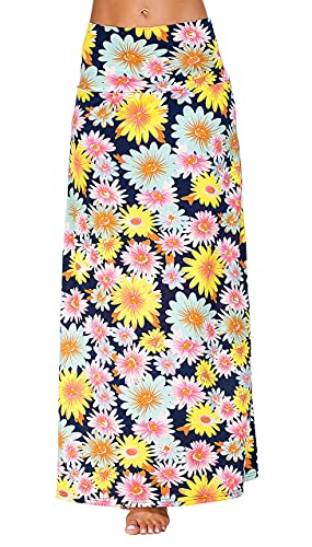 Image of Urban CoCo Women's Stylish Spandex Comfy Fold-Over Flare Long Maxi Skirt