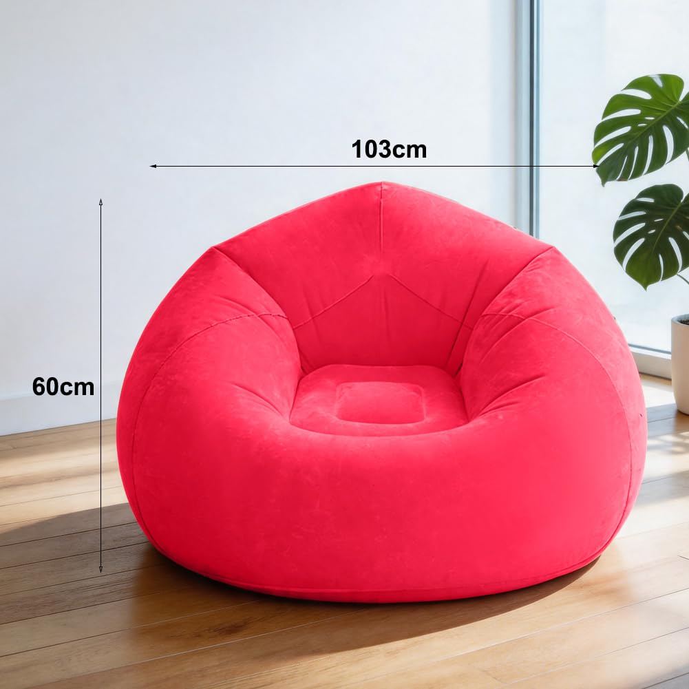 Divano gonfiabile ad aria per campeggio, sedia a sdraio da gioco, lavabile, per interni ed esterni, in morbido tessuto di peluche per adulti e bambini (rosso)