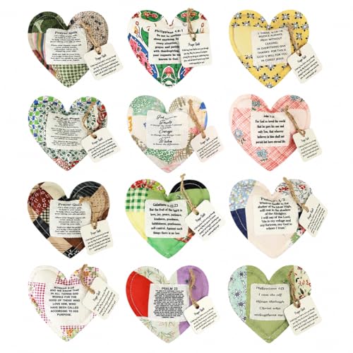 12 Pcs Mini Heart Prayer Quilt with Cross Inside Vintage Pocket Scripture Prayer Quilt Christian Gifts for Women Sympathy Gifts for Clergy Pastor Appreciation Fathers Day Graduates (12 Fresh)