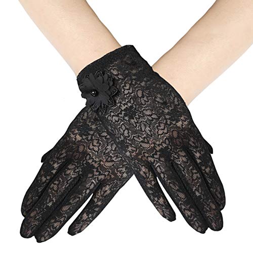 [BABEYOND] ウェディンググローブ ブライダルレース手袋 花嫁グローブ 薄手 結婚式 披露宴 演奏会 パーティー フェミニン ショート (B-黒)