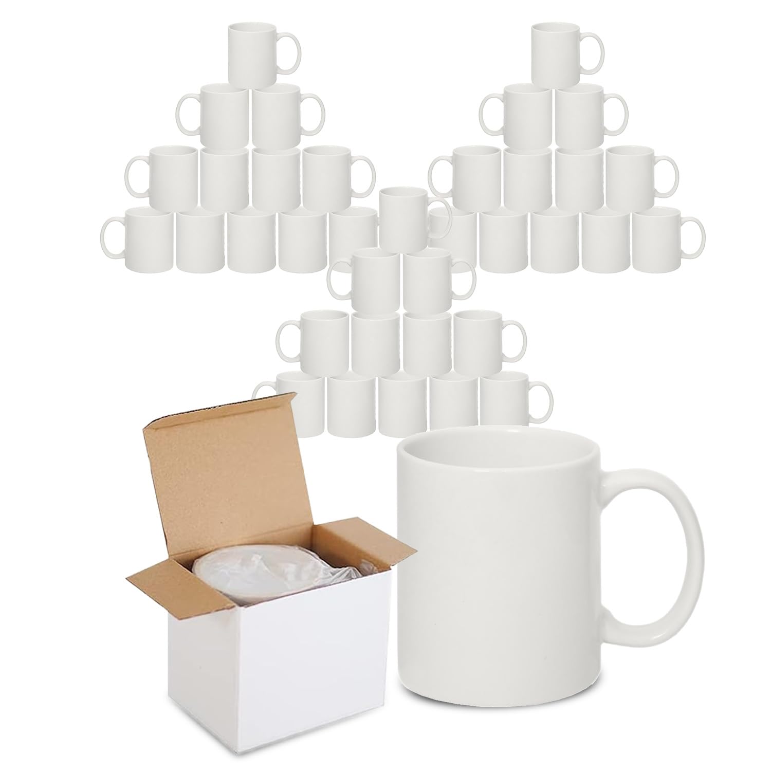 Sublimation Mugs with Boxes | Plain White Large Handle High Gloss Orca Coated, Ceramic Mug for Coffee & Tea | Ideal for Gifting & DIY Projects, Heat Press Printing Mugs 11oz (Pack of 36)