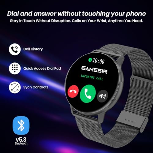 Image of GameSir Active 5 Smart Watch AMOLED Display 1.3 inch Screen, 360 * 360 Resolution, IP68 Waterproof with Multiple Watch Faces Bluetooth Calling Round Dial Smartwatch for Men & Women (Millanese Black