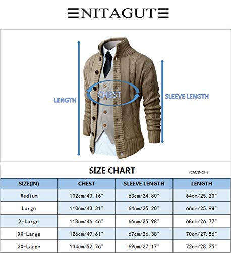 Nitagut Mens Long Sleeve Stand Collar Cardigan Sweaters Button Down Cable Knitted Sweater,Black,Large thumb #5