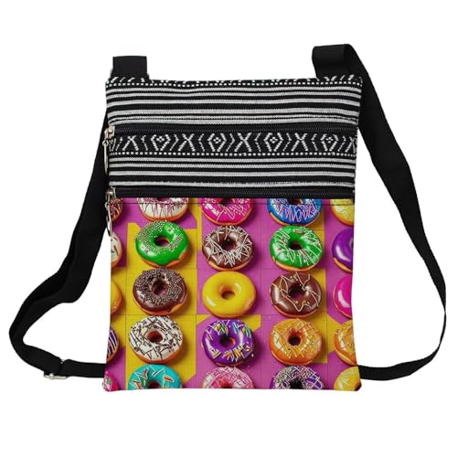 Colorful Donuts Messenger Bag Small Ethnic Pattern Printed Adjustable Strap Crossbody Zipper Pouch Colorful Donuts Phone Organizer Wallet Cute Shoulder Handbag for Women-1 - Main Image