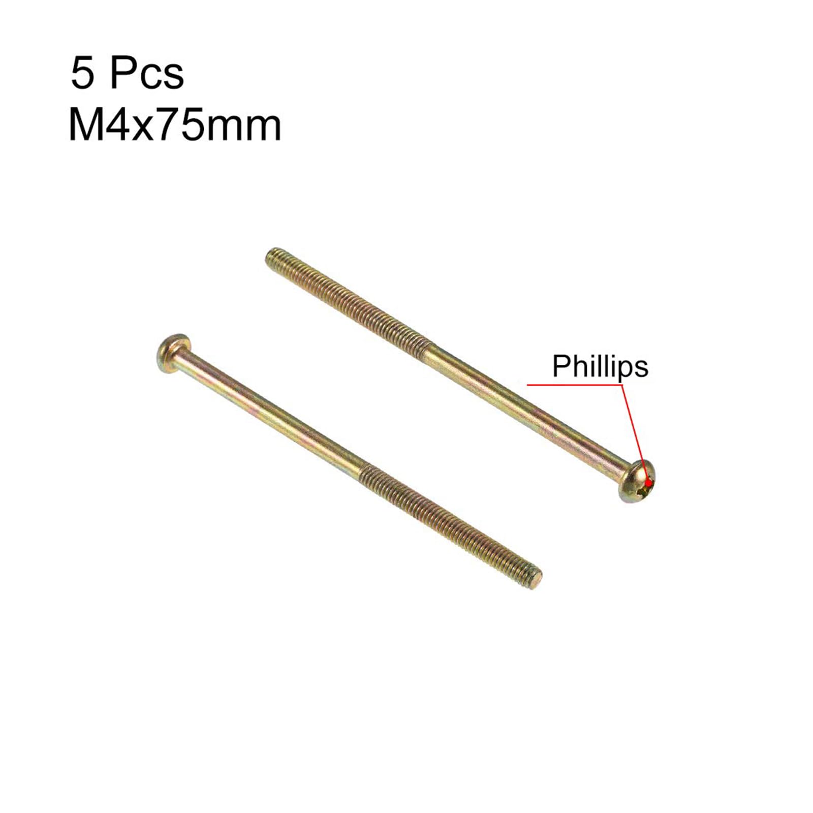 MACHSWON M4x75mm Male Thread Phillips Pan Head Machine Bolt Screw Round Head Cross Screw for Double Bed Furniture TV Rack Wall Hanging 5pcs - Image 2