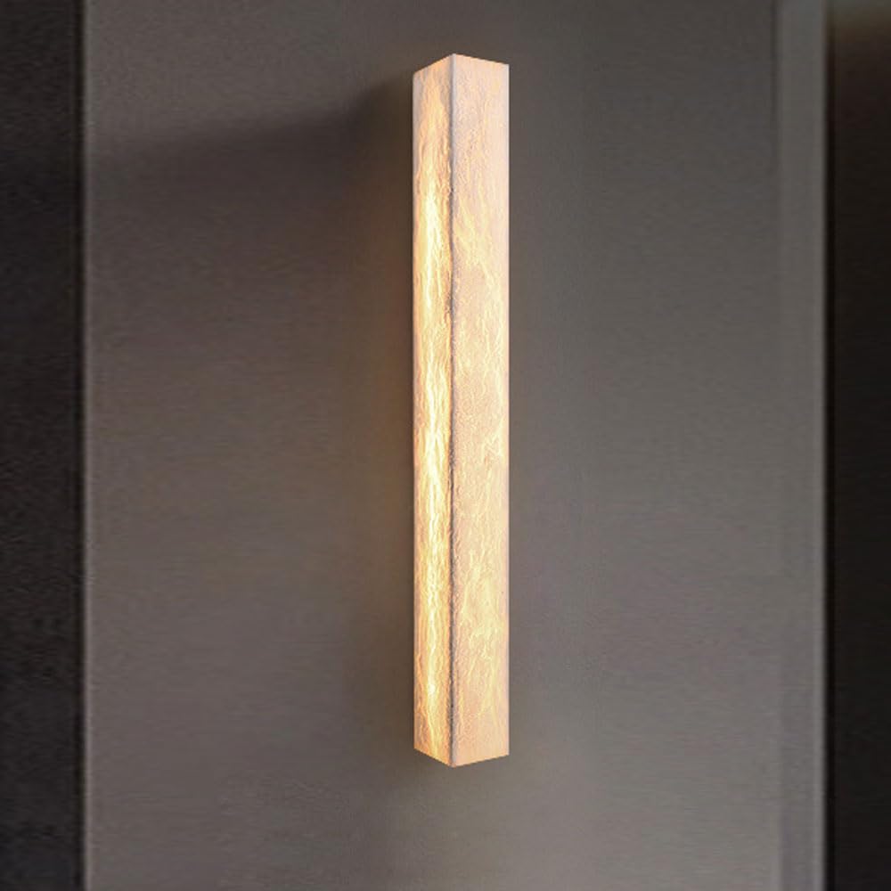 GUOGUOSM Medieval Minimalist Style Wall Lamp, LED Warm Light Natural Alabaster Wall Light, 23.6in Rectangular Marble Wall Sconce, Bedside Living Room Corridor Decorative Lighting Fixtures.