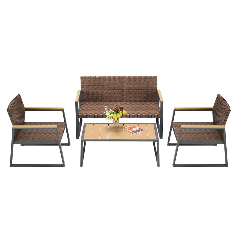 BAKAJI Set Salotto da Giardino in Polyrattan Effetto Simil Pelle con Tavolo, Due Poltrone e Divanetto, Salottino per Esterni, Divano, Sedie e Tavolino Resistente ai Raggi UV Terrazzo (Senza Cuscini)