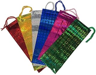 Grids London Ltd 6 Bottle Bags Party Gift Bags Holographic Supplies Handle Glossy Favor Assorted Birthday Bag (Bottle Wine Bag)