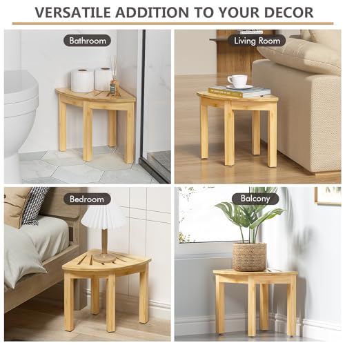 Domax Bamboo Corner Shower Foot Rest - Shower Stool for Shaving Legs 12 inch Non-Slip Waterproof Small Corner Shower Bench for Inside Shower Bathroom Bath Seat Spa Foot Rest Shaving Stool, Natural