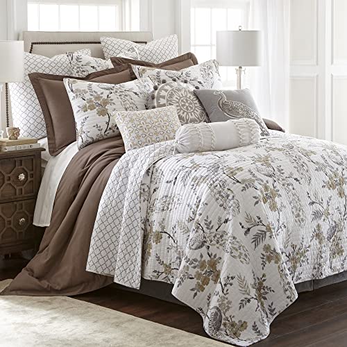Levtex Home - Pisa Quilt Set - King Quilt + Two King Pillow Shams - Floral Contemporary Peacock - Grey And Taupe - Quilt Size (106X92In.) And Pillow Sham Size (36X20In.) - Reversible - Cotton #TOP1