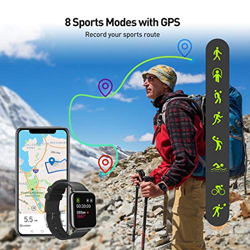 Smart Watch with 1.4\" LCD Full Touch Screen, Fitness Tracker with Heart Rate Monitor, Pedometer, Sleep Tracker & GPS, Waterproof Activity Tracker for Men and Women (Black)