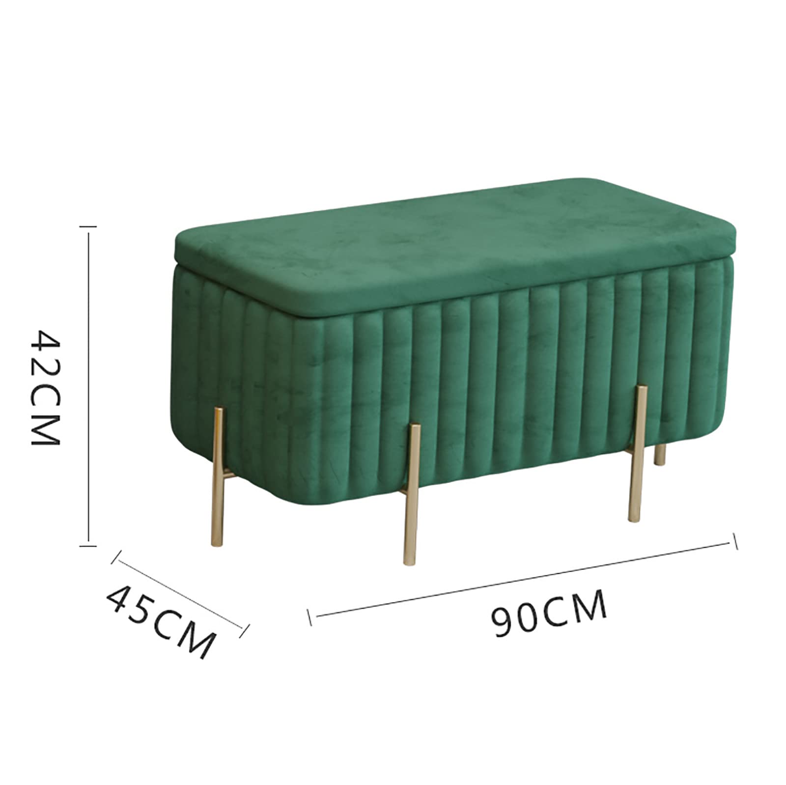 Reposapiés tapizado con mechones y Patas de Metal, baúl Acolchado con Tapa, Banco otomano de Terciopelo de Lujo, Banco al Final de la Cama para la Entrada de la Sala de Estar, Verd