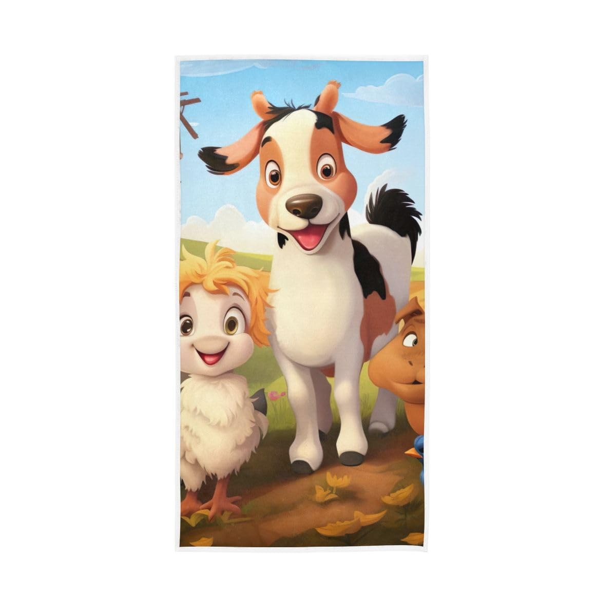HUYGD Cartoon Farm Animal Characters Hand Towel, Bath Hand Towels for Bathroom 15 x 30 Inches, Shower Towels