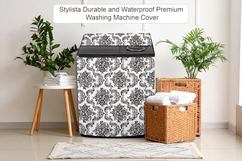 Image of Stylista Washing Machine Cover Compatible for GODREJ 6.2KG Semi-Automatic Top Loading GWS 6203 PPD, Floral White & Black