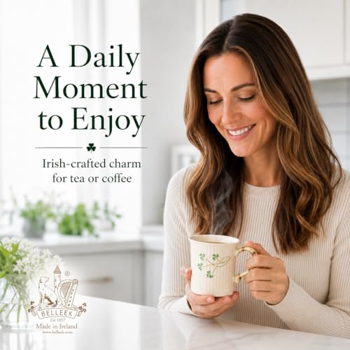 Taza de café irlandesa Belleek Classic 11 oz blanca miniatura 6